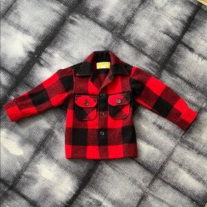 Vintage Kids Red and Black Buffalo Plaid Wool blend Pea Coat